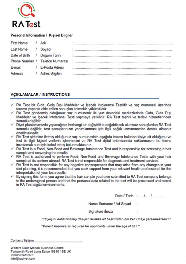 Ra Rc N574 Form RA Test Sample - RA Diyet